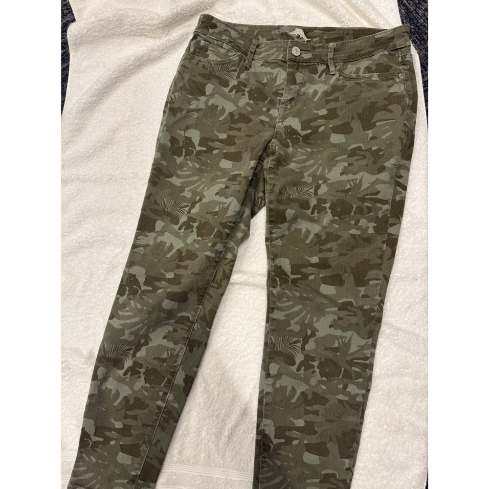 Tommy Bahama Womens Olive Green Tropical Camo Skinny Pants Floral Print Mid Rise